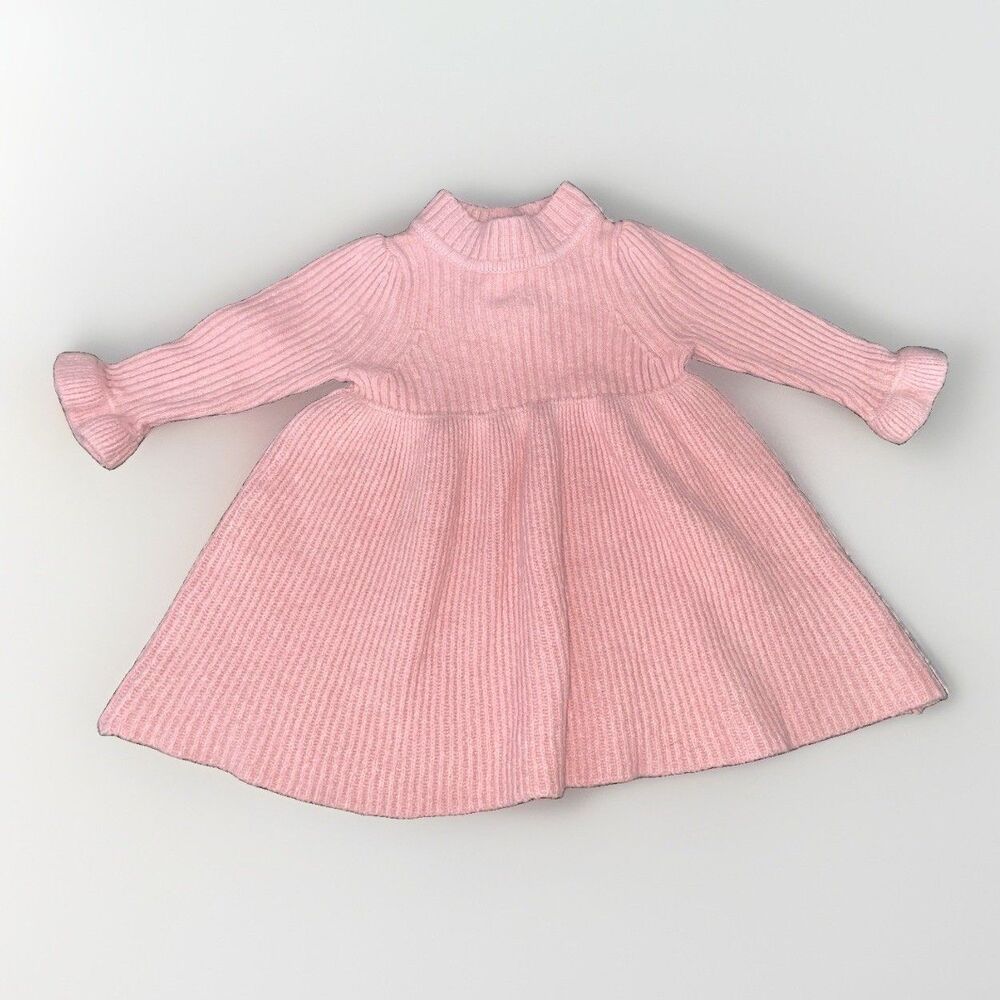 Baby gap Pink Ribbed Knit Sweater Dress Ruffle Sleeves 0-3